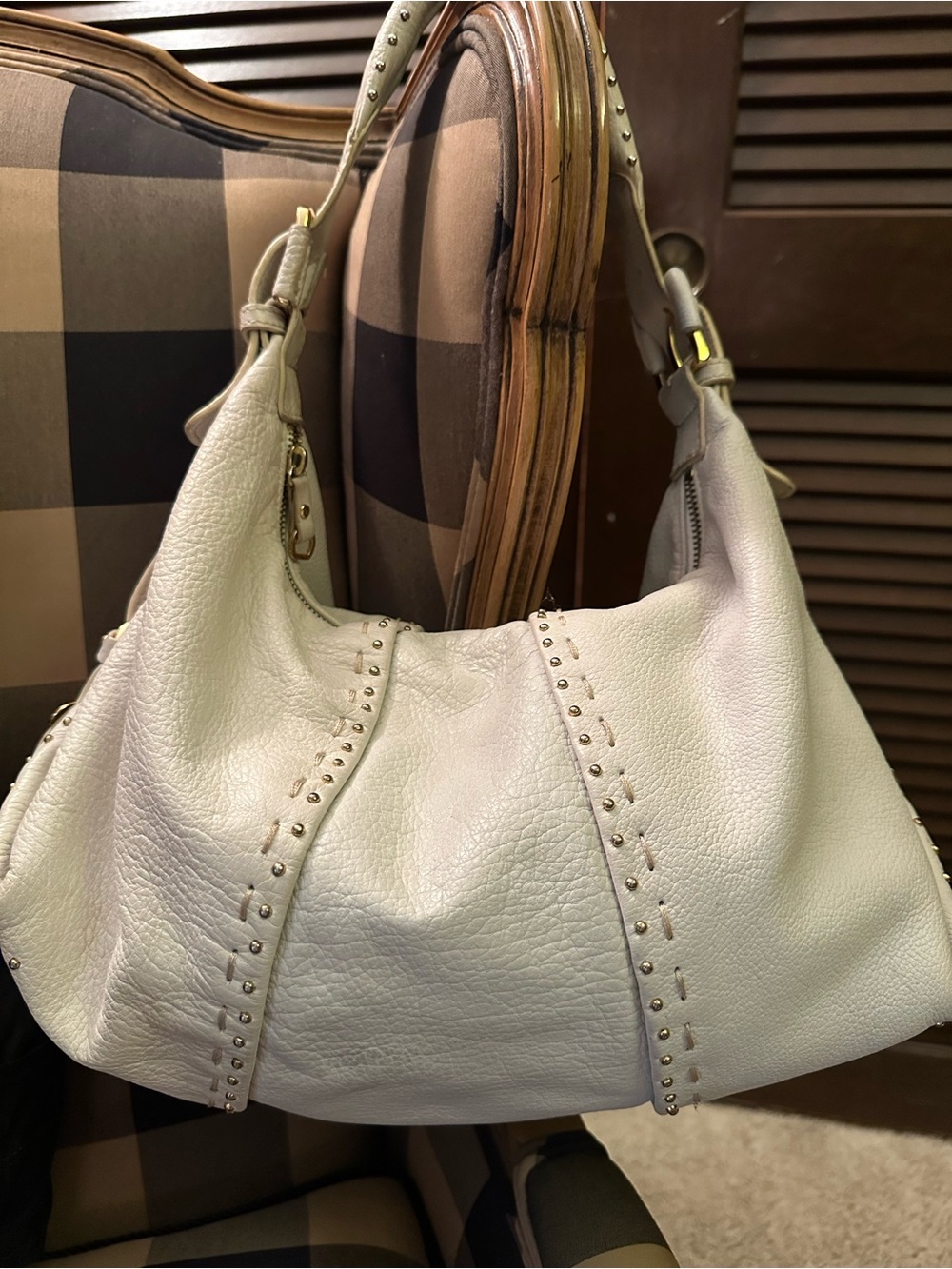 Soft Pebbled Hobo Shoulder Bag in Light Cream White